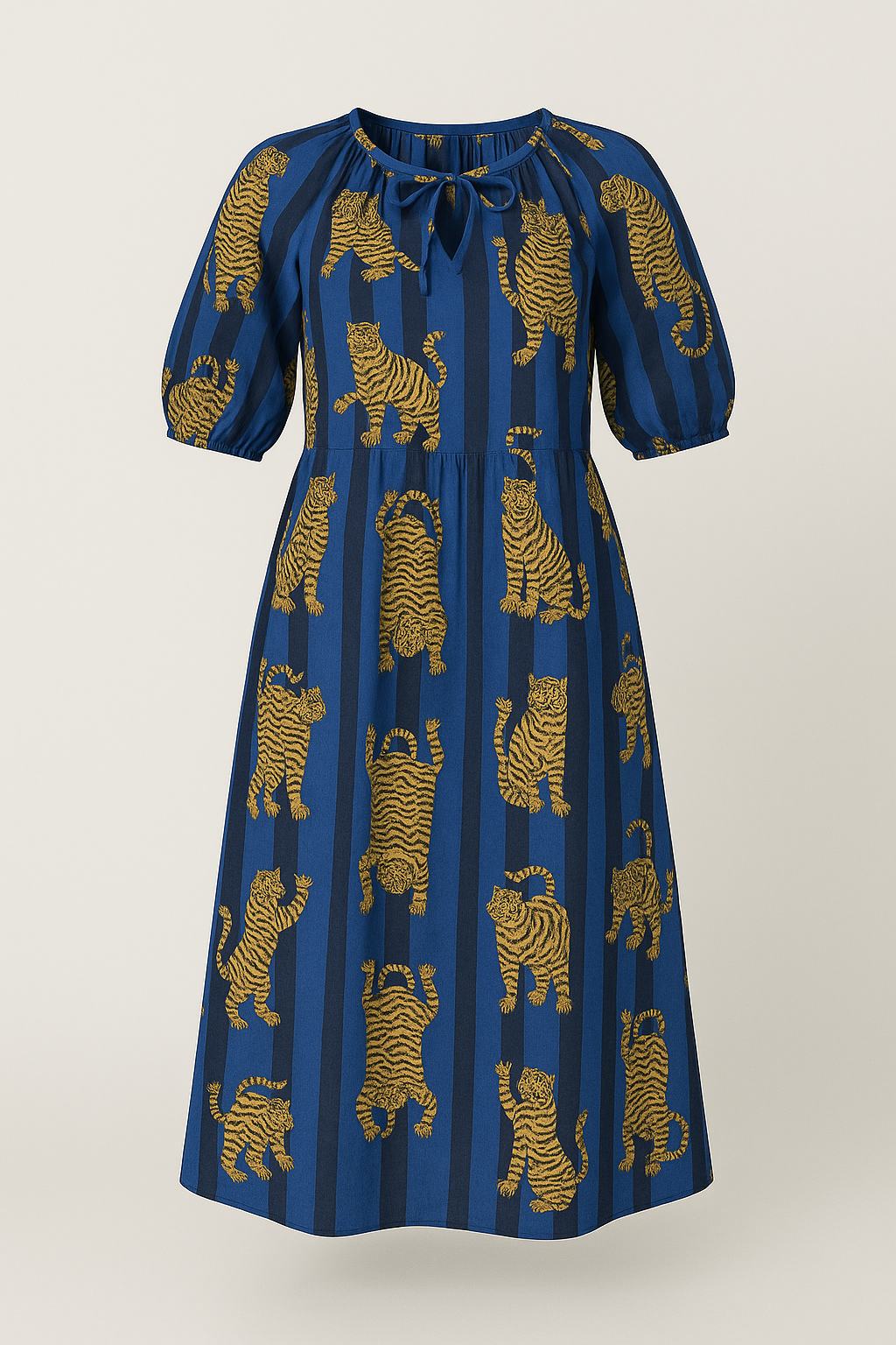 Blue Stripped Tiger House Dress, Maxi with Pockets