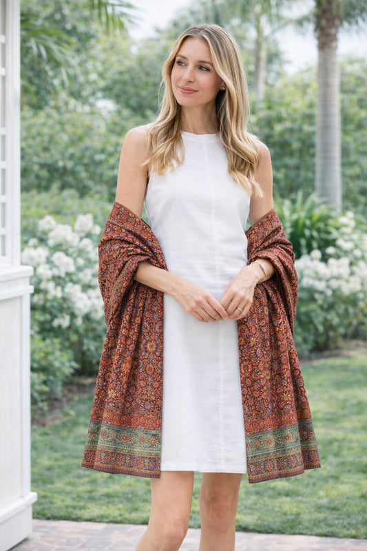 Multi Color Floral Hand Loomed Pashmina Kashmiri Shawl with Silk
