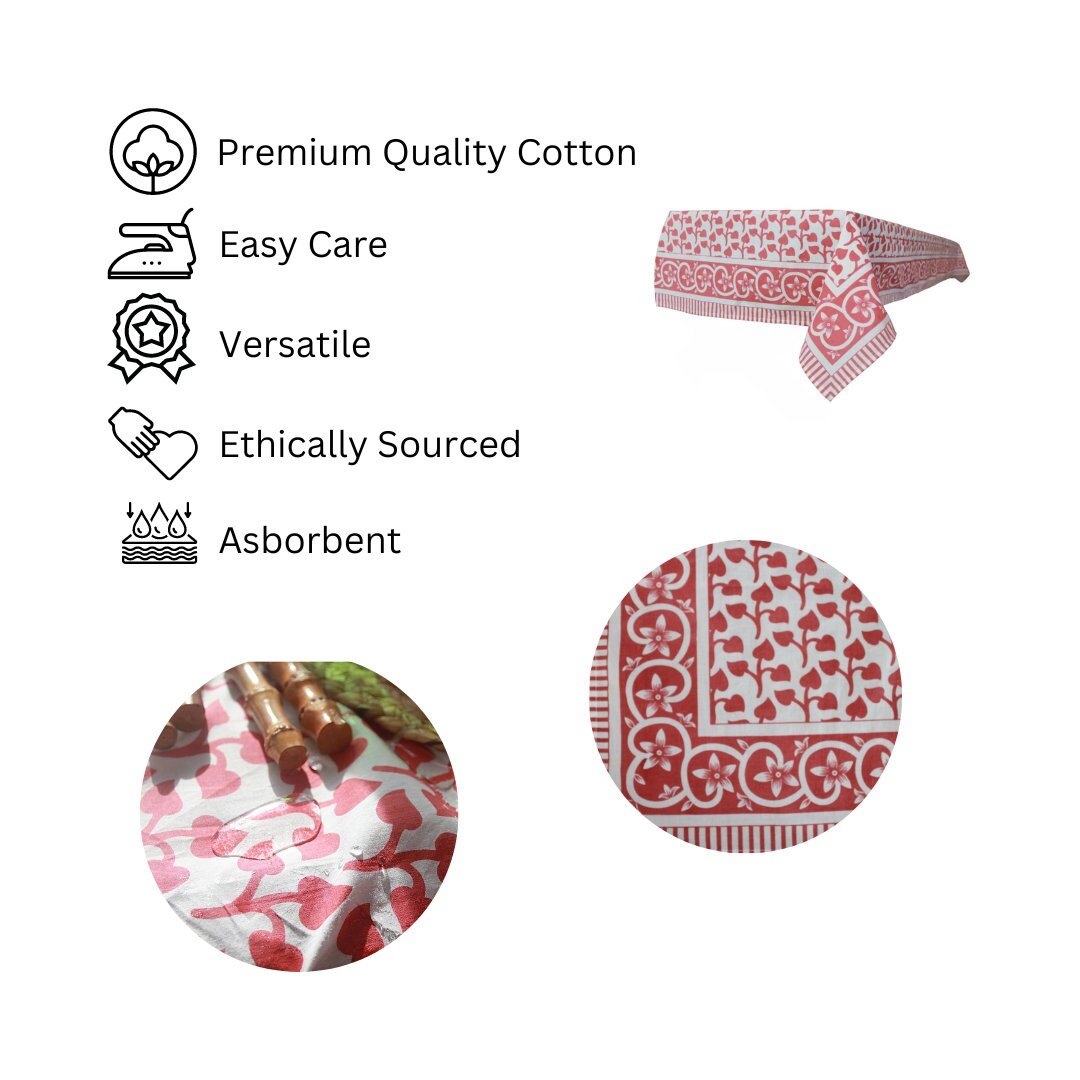 60” x 90” Cotton Pink Floral Block Print Tablecloth