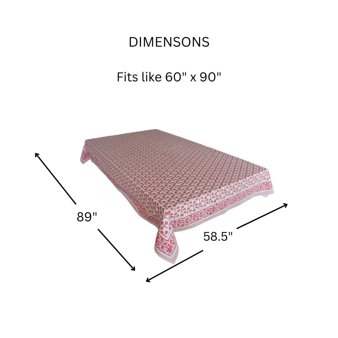 60” x 90” Cotton Pink Floral Block Print Tablecloth