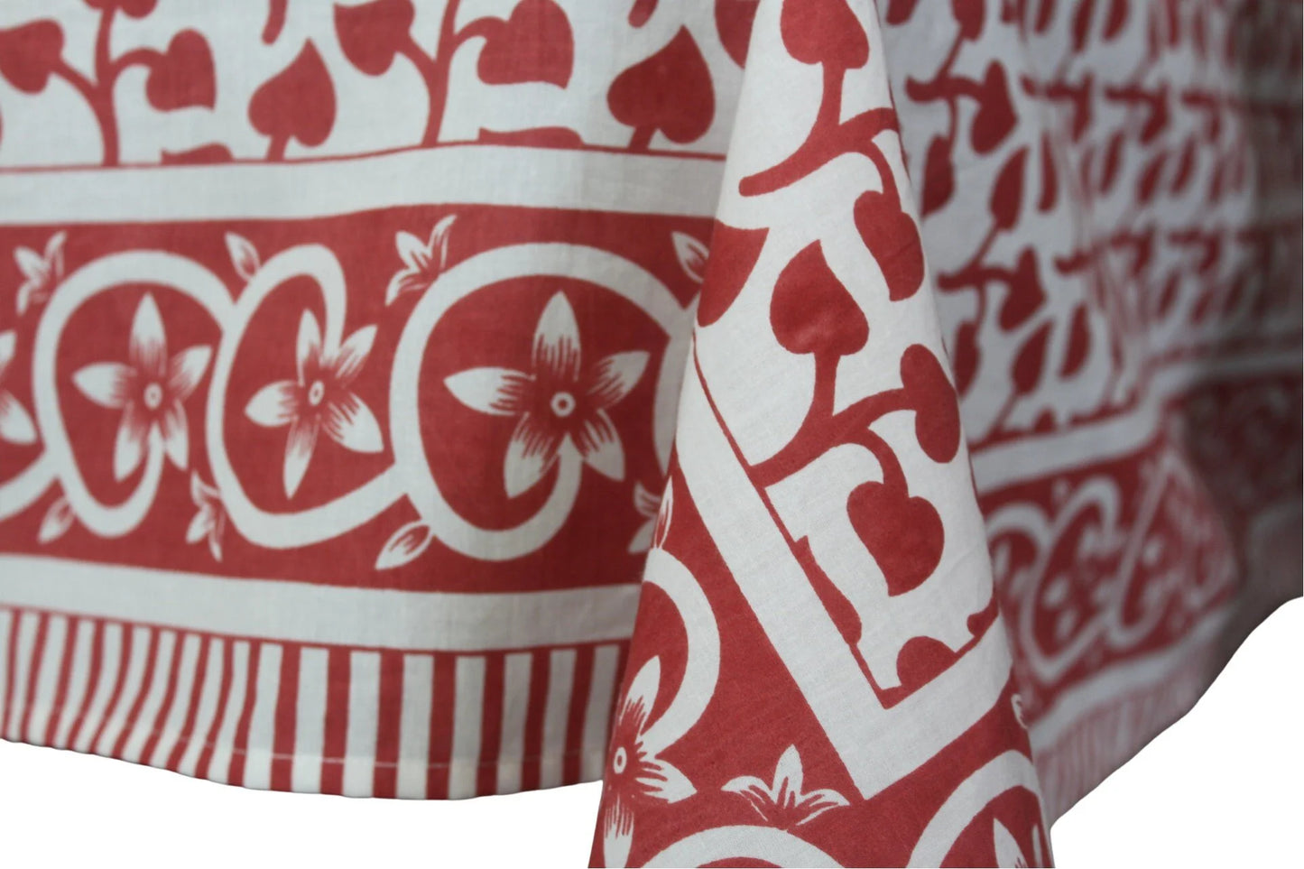 60” x 90” Cotton Pink Floral Block Print Tablecloth