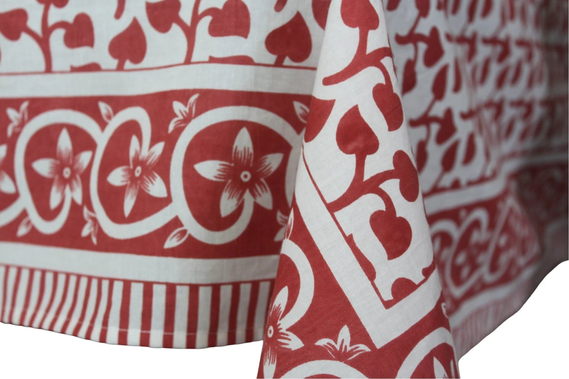 60” x 90” Cotton Pink Floral Block Print Tablecloth